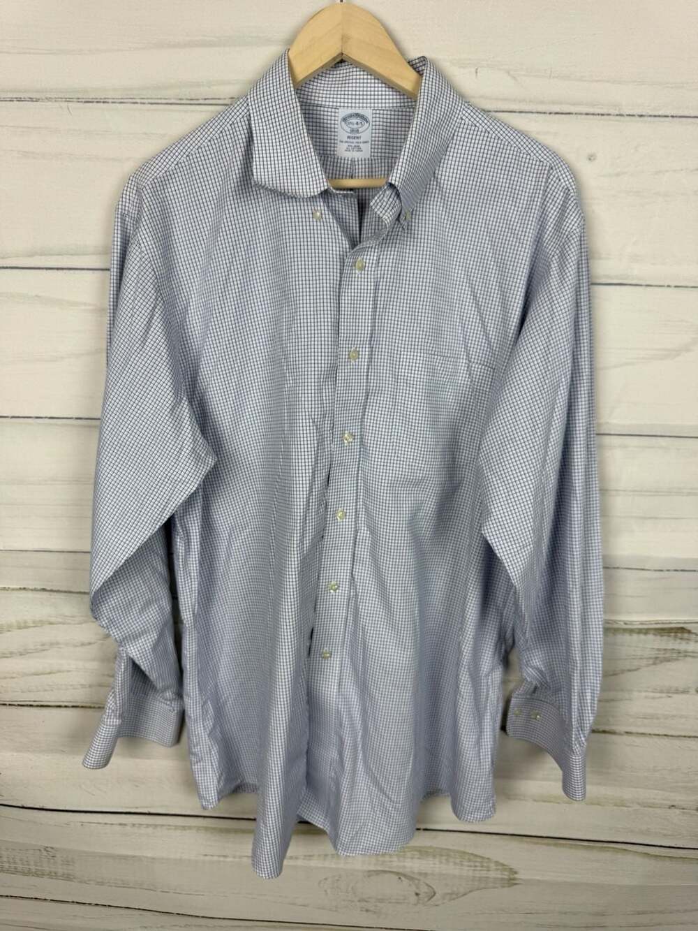 Brooks Brothers Regent Fit Non-Iron All Cotton Blue & White Dress Shirt 17.5-4/5